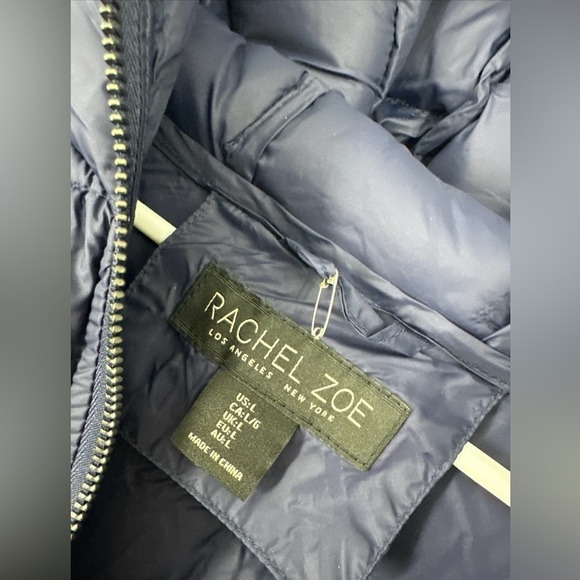NWT Rachel Zoe Navy Blue Full Zip Knit Sleeve Puffer Jacket w/Hood Large - Picture 2 of 4